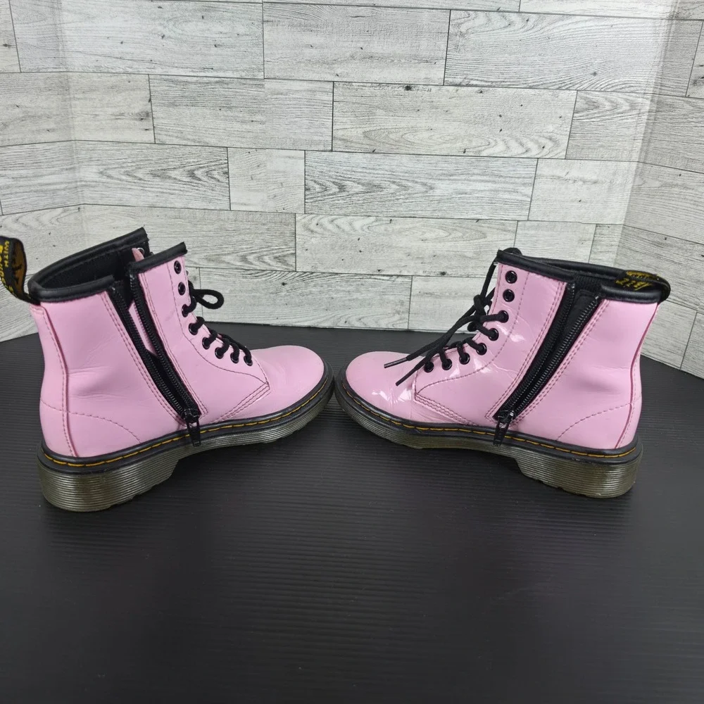 Dr. Martens 1460 J Pink Patent Lamper Lace Up Side Zip Boots Kids Size 13 US